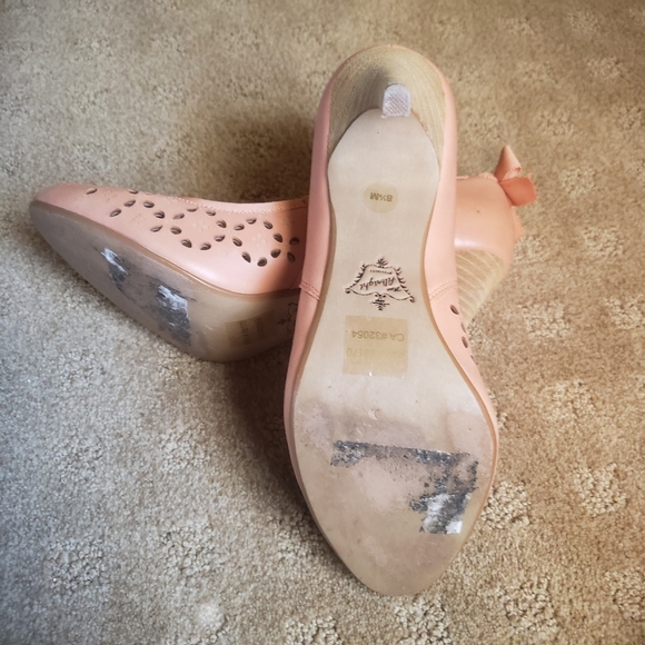 Miss Allbright Anthropologie Leather Ribbon Perforated Heels Size 8.5 - Picture 5 of 9